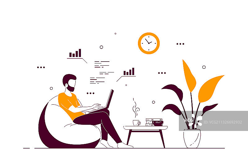 在家坐在椅子上工作的年轻男人图片素材