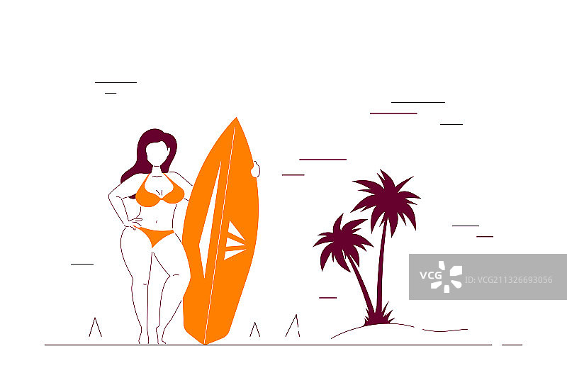 拿着冲浪板的迷人加大码女人图片素材