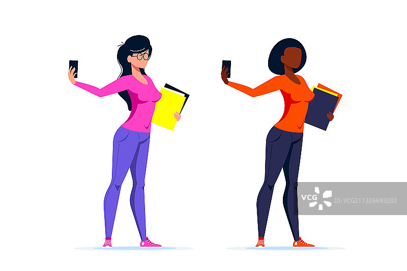 年轻女人扁平风格自拍图片素材