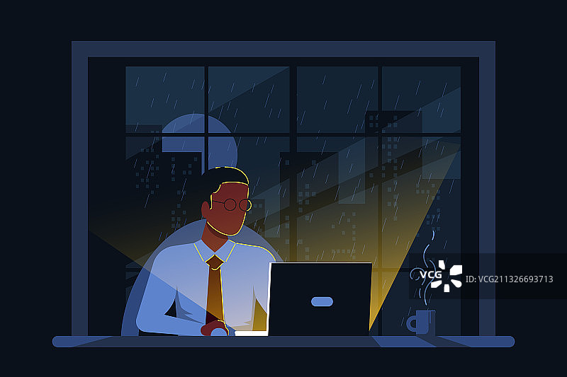 在电脑前工作的黑人商人图片素材