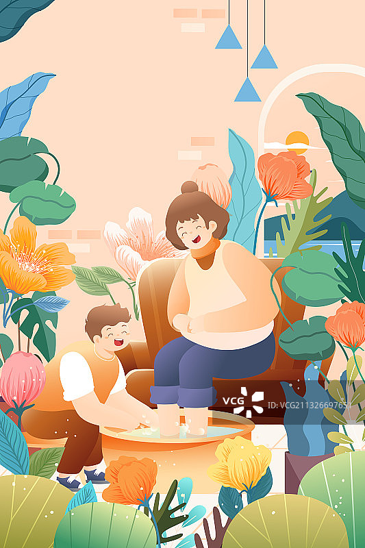 卡通亲子家人母亲节重阳节养老儿童节家居电商促销网购矢量插画图片素材