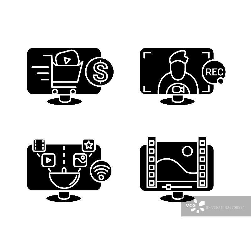 视频制作Glyph图标集轮廓图片素材