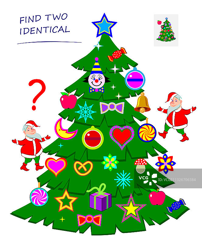 圣诞树中寻找相同的玩具图片素材