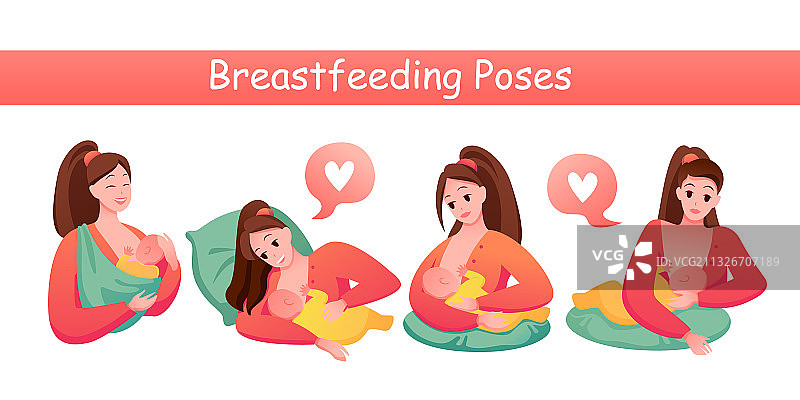 卡通妈妈哺乳姿势合集图片素材