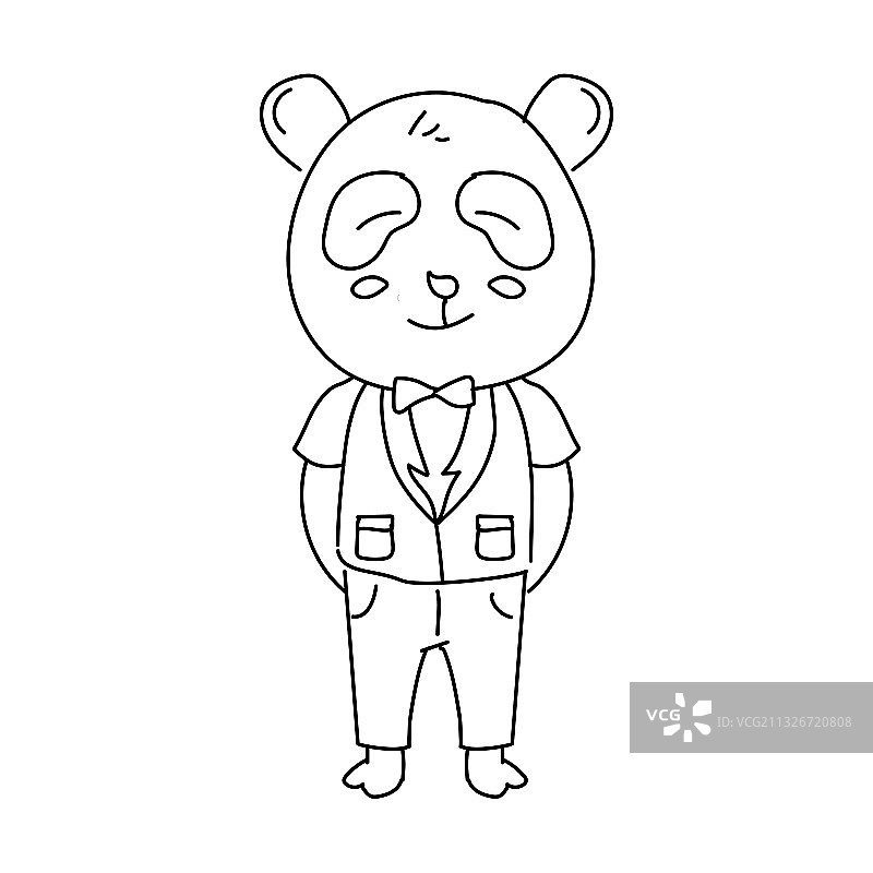 可爱熊猫动物角色线条艺术设计图片素材