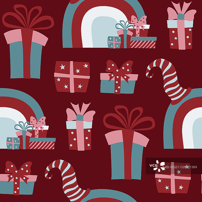 红色斯堪的纳维亚风圣诞节无缝图案图片素材