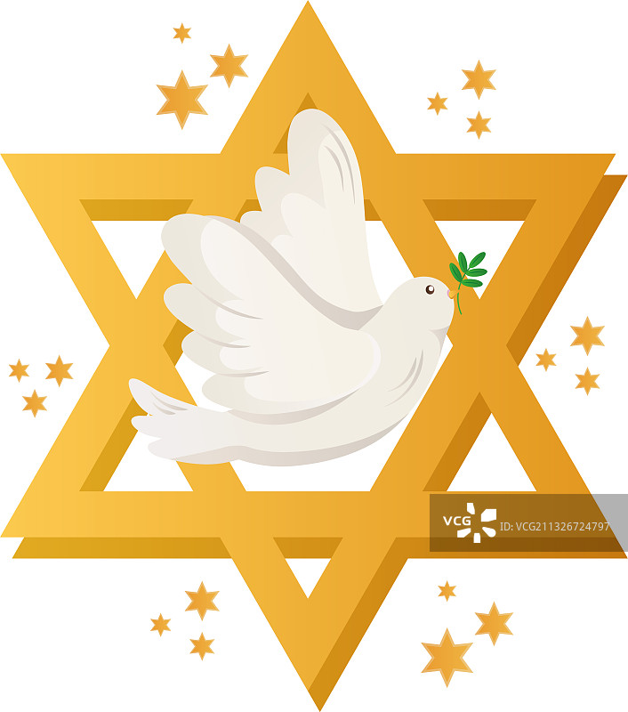 犹太教光明节庆典犹太星与飞翔的鸽子图片素材