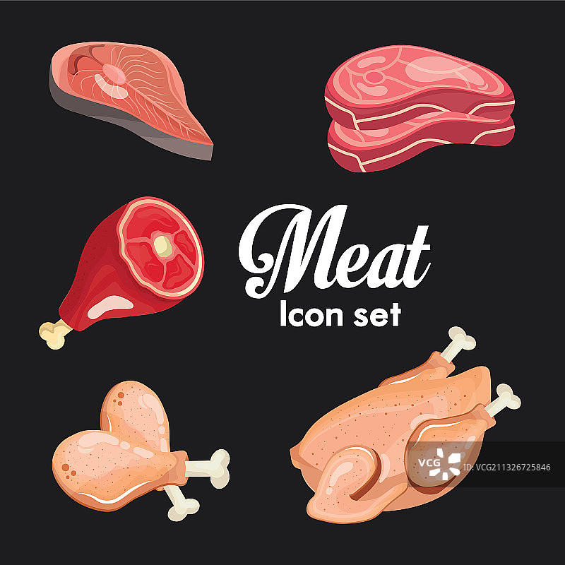 美味新鲜的五种肉制品图片素材