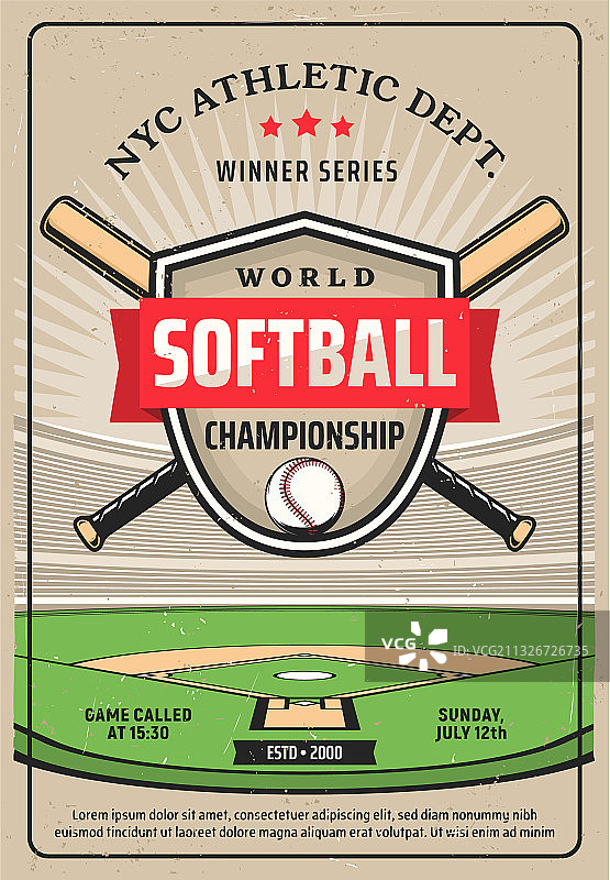 垒球锦标赛联赛复古宣传单图片素材