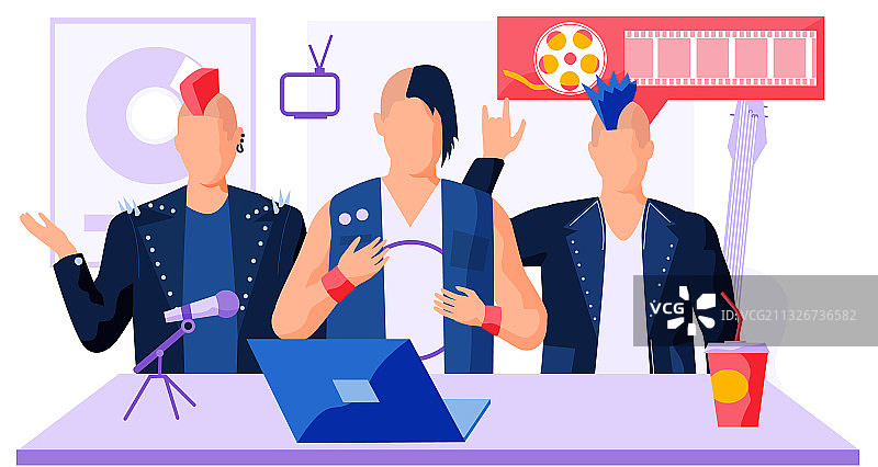 穿着摇滚服装的男人们在工作室交流图片素材