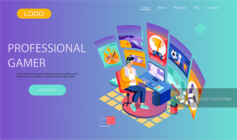 专业游戏玩家着陆页模板图片素材
