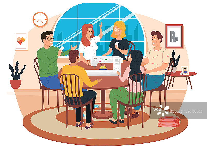 同事在家讨论服装设计图片素材