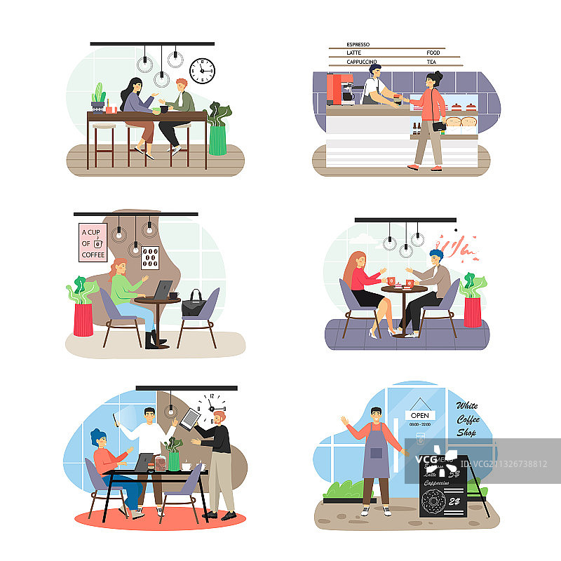 咖啡店场景扁平化设计图片素材