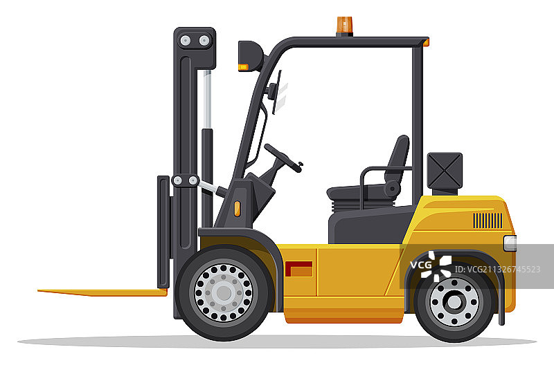 白色背景上的黄色叉车图片素材