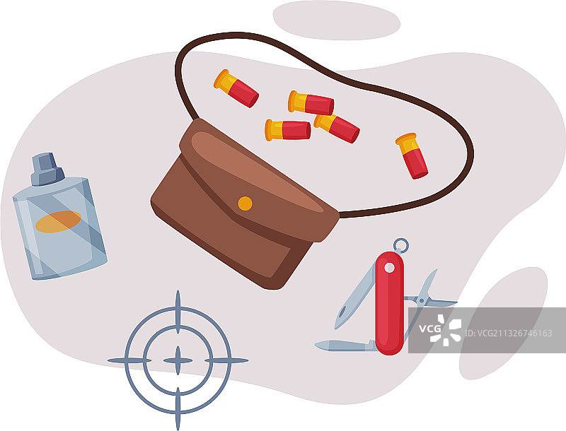 狩猎物品套装：皮革猎人旅行包图片素材