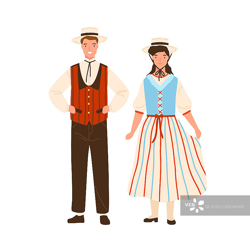 身穿传统条纹服装的瑞士夫妇图片素材
