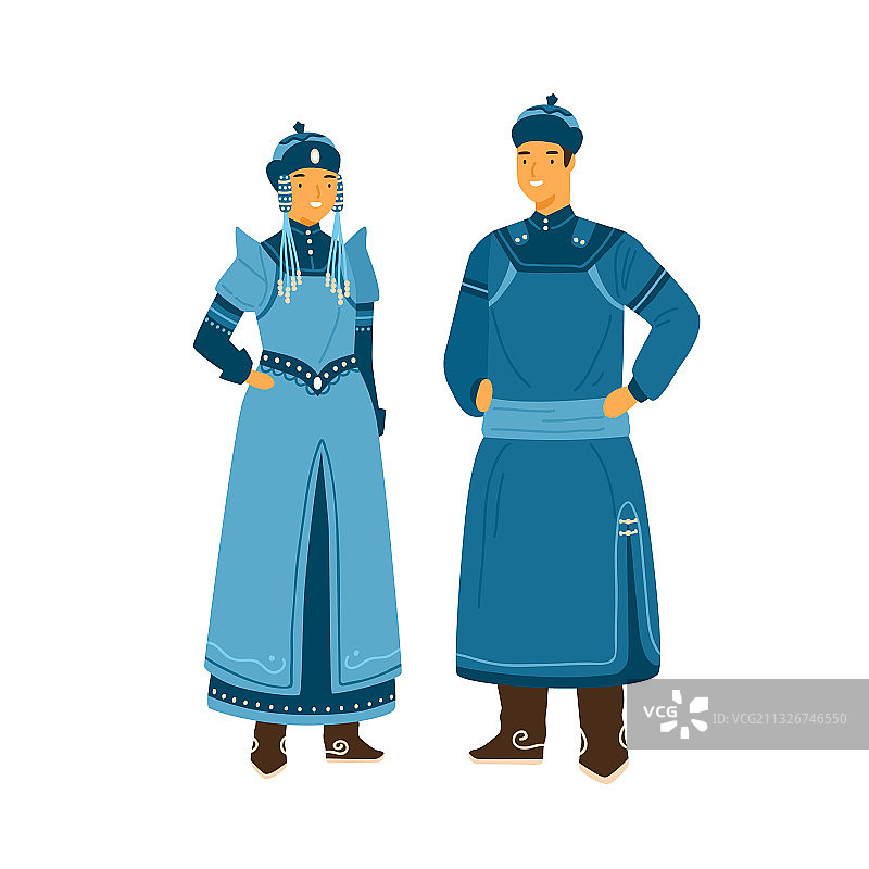 身穿蒙古族传统服饰的男女图片素材