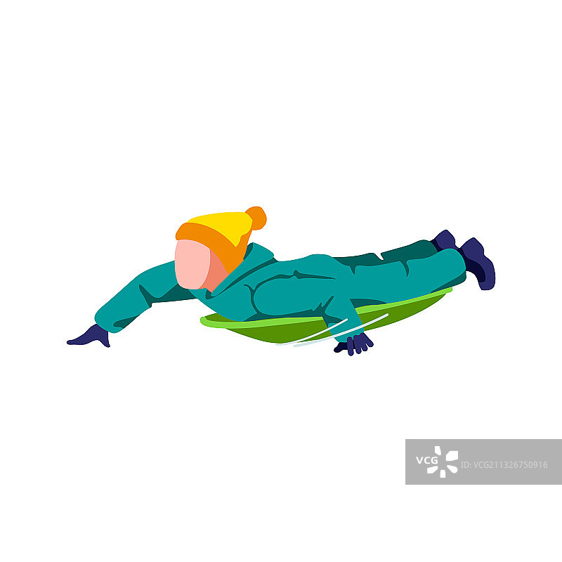 男孩乘坐雪橇图片素材