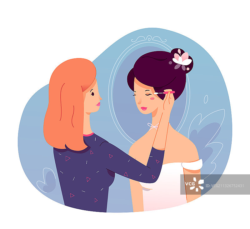 伴娘为新娘化妆图片素材