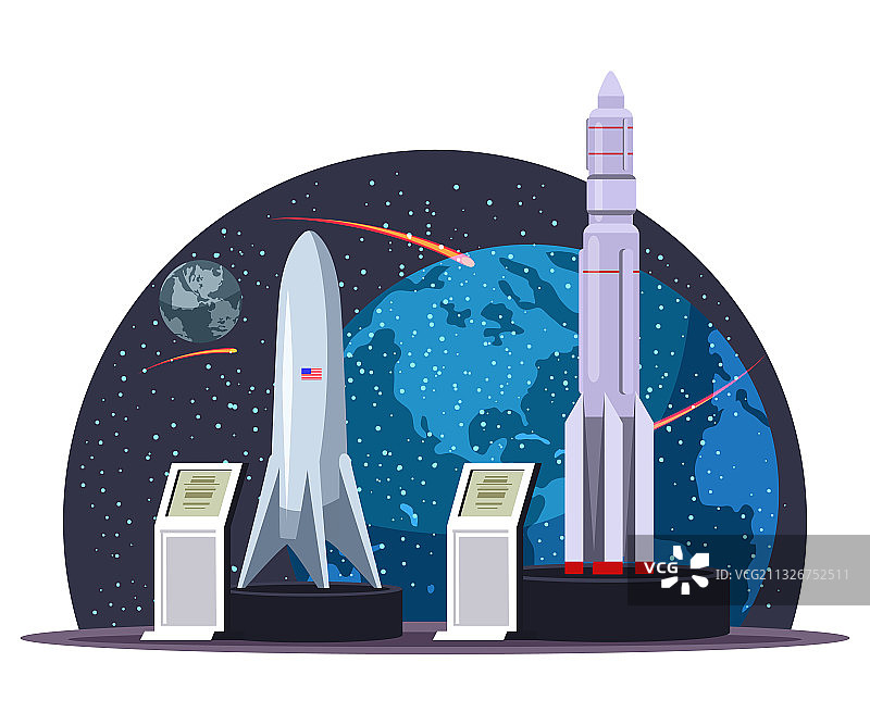 带有宇宙火箭和航天飞机的领奖台图片素材