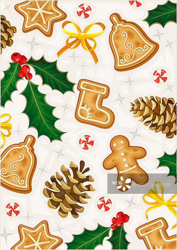 带有散落的杉果的圣诞贺卡模板图片素材