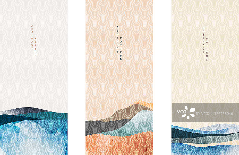 具有日式海浪的抽象风景背景图片素材