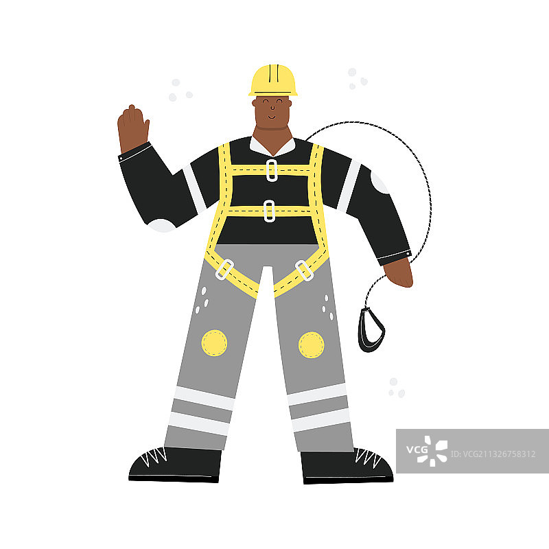 戴着安全带准备工作的黑人工人图片素材