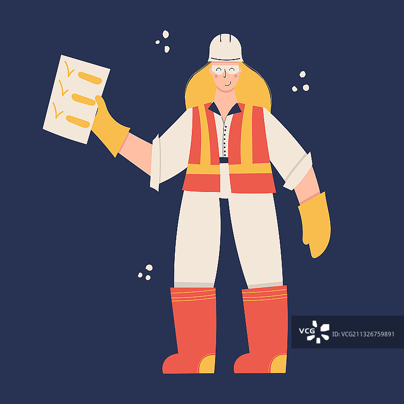 带安全防护的工业女工检查员图片素材