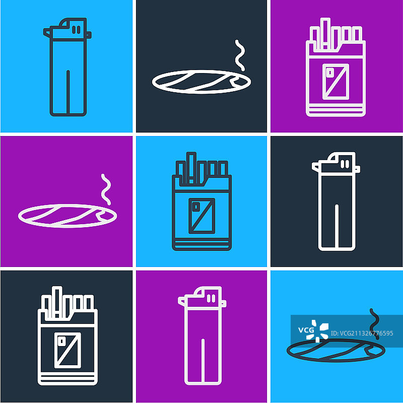 打火机、打开的香烟盒线条组合图片素材