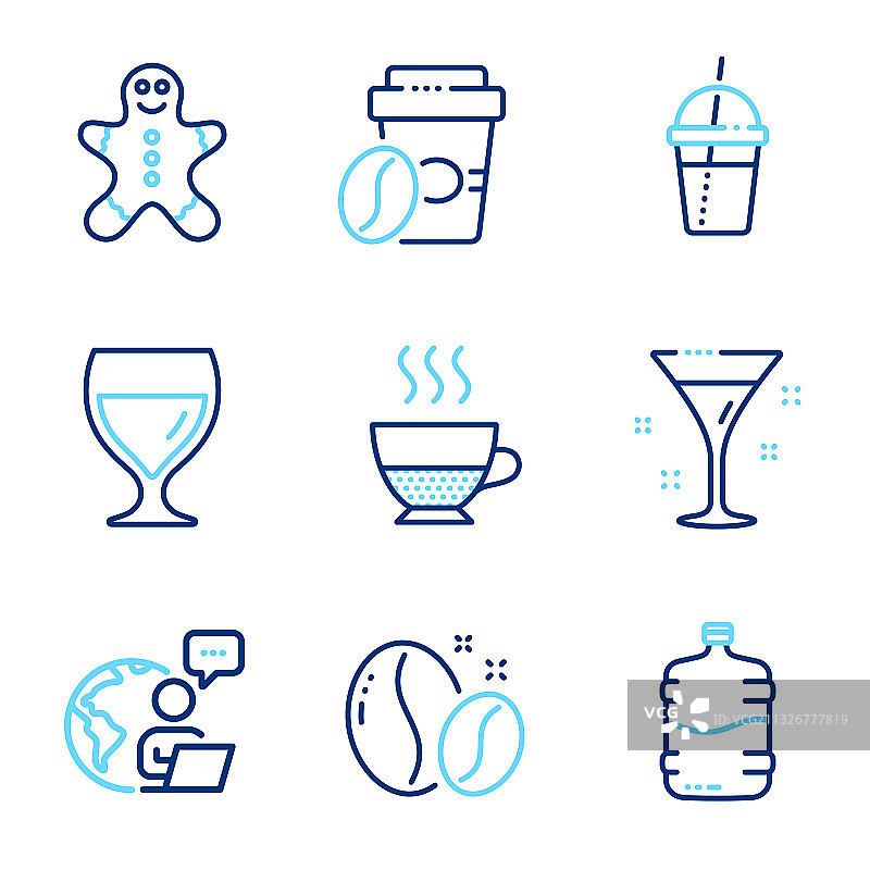 包含冷却器的食品和饮料图标集图片素材