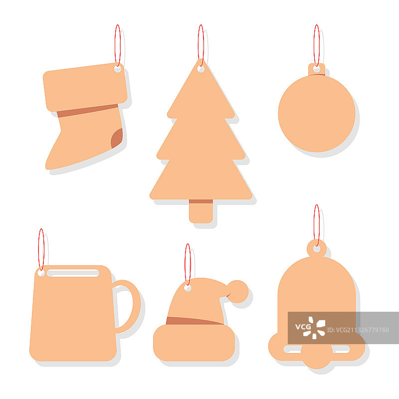 圣诞卡通标签：红色丝带套装图片素材