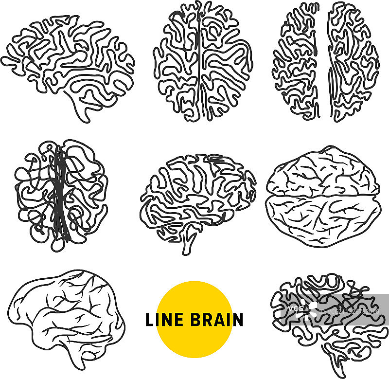 脑电波剪影logo图标线条艺术风格图片素材
