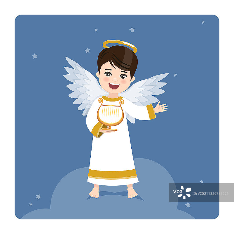 蓝天星空天使弹竖琴图片素材