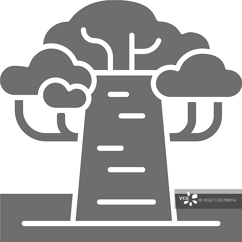 非洲猴面包树灰色图标，白色背景图片素材