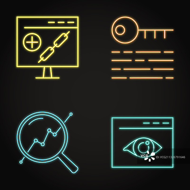 线性风格SEO图标霓虹灯合集图片素材