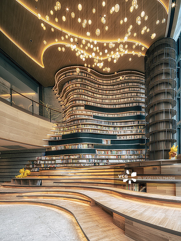 建筑室内空间书店灯光线条设计图片素材