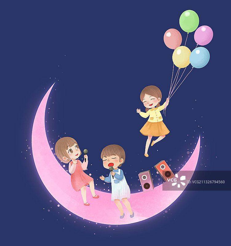 月亮孩子们唱歌男孩女孩小孩小朋友儿童节元素材图片素材