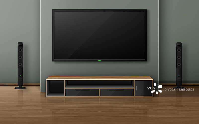 带电视屏幕和扬声器的家庭影院图片素材
