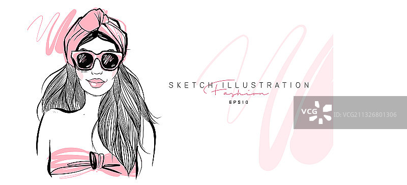 手绘时尚女孩速写图片素材