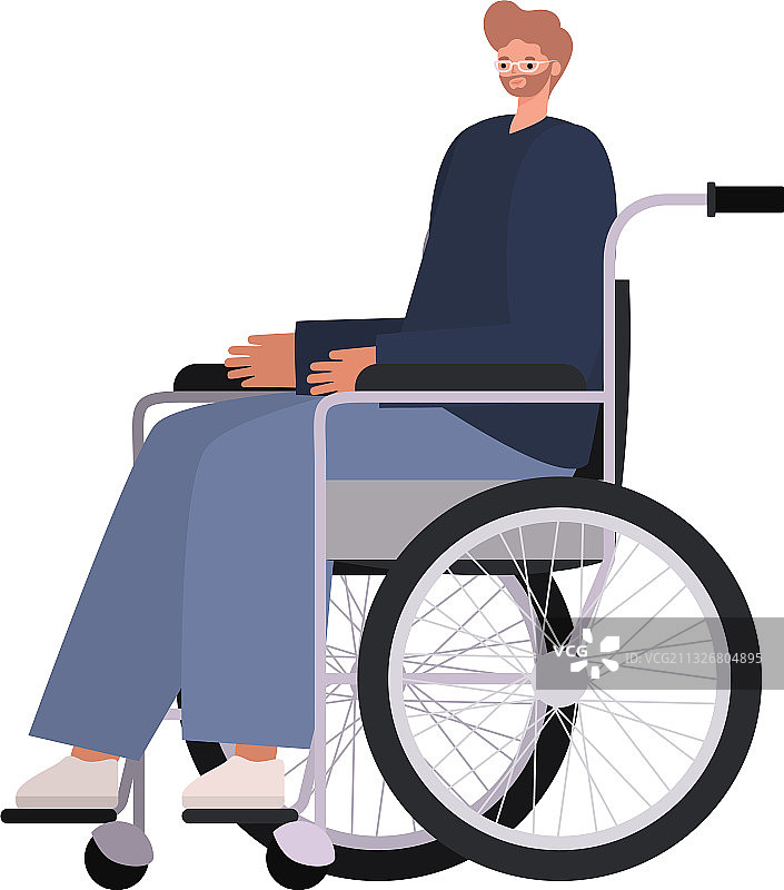 坐在轮椅上穿蓝色外套的男人图片素材