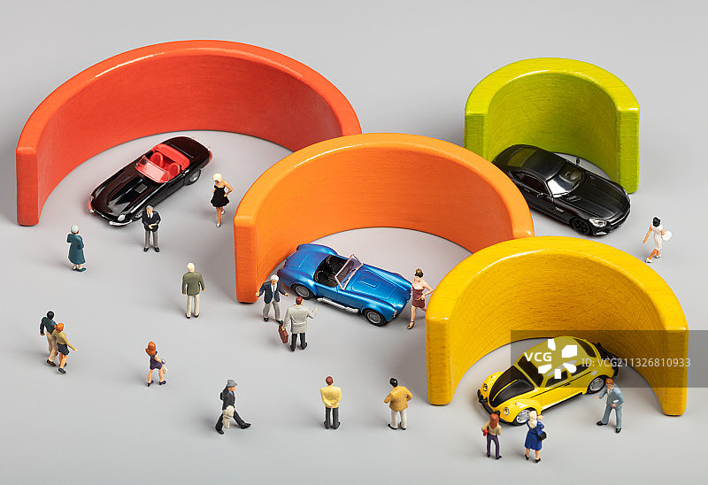 微缩场景积木车展人群导购图片素材