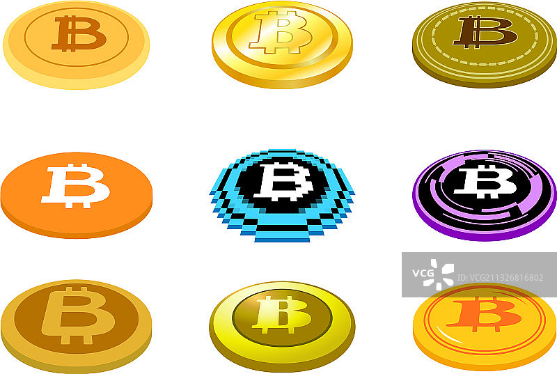 放置在同一平面上的比特币奖章图片素材