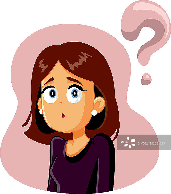 有许多疑问的困惑女子卡通形象图片素材
