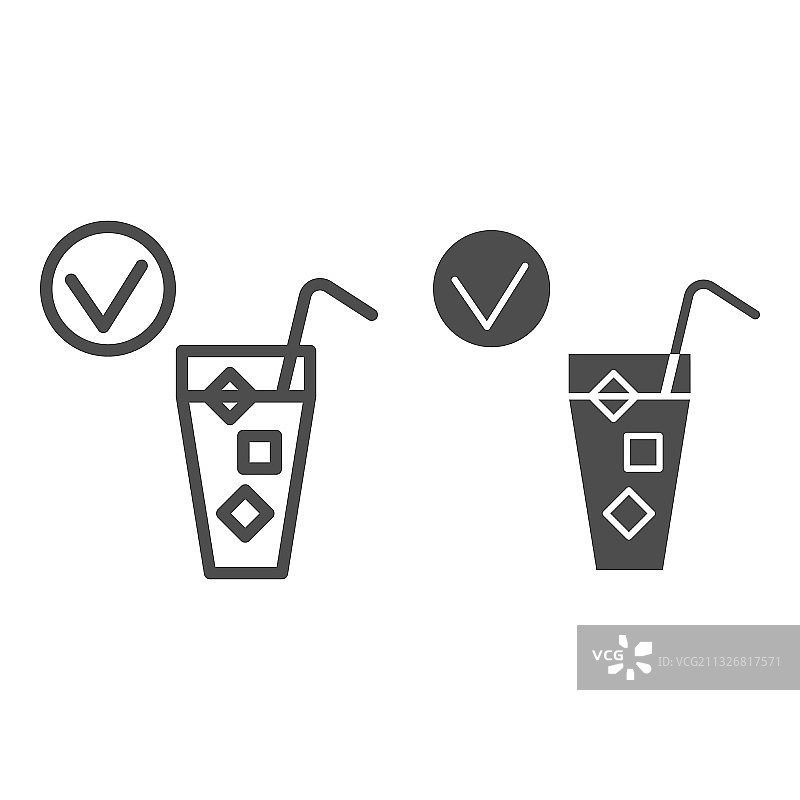 冷饮和复选标记线及实心图标图片素材