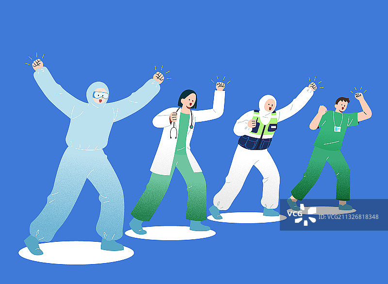 共同战胜疫情时代，医护人员欢呼雀跃图片素材