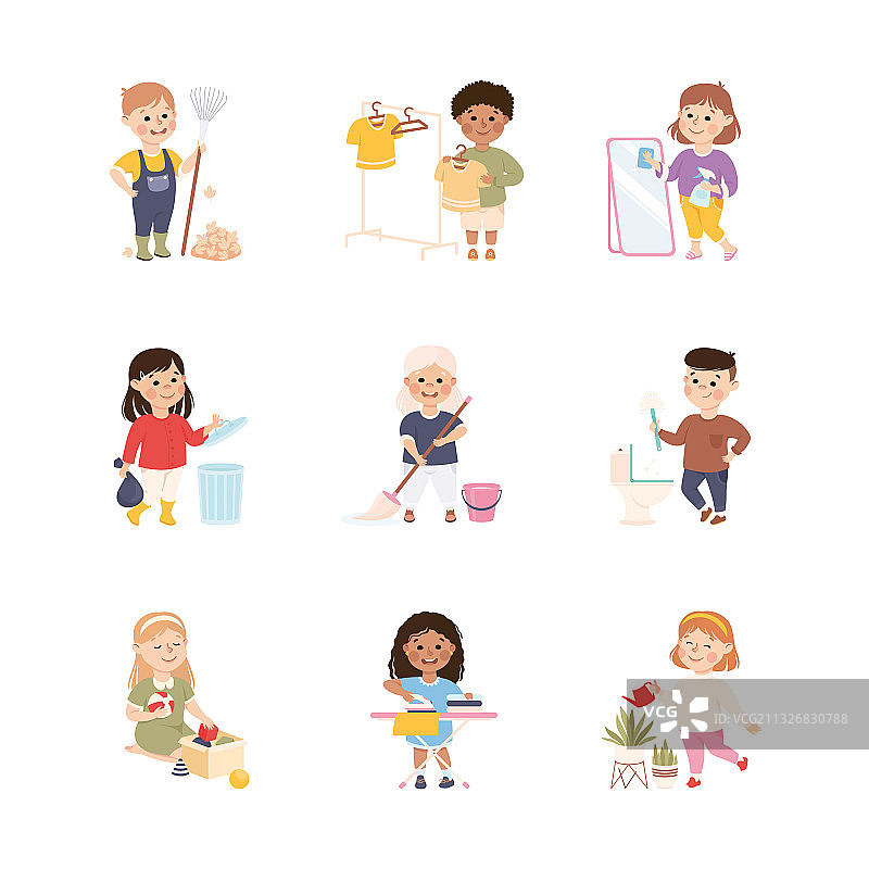 孩子帮忙父母做家务，男孩图片素材
