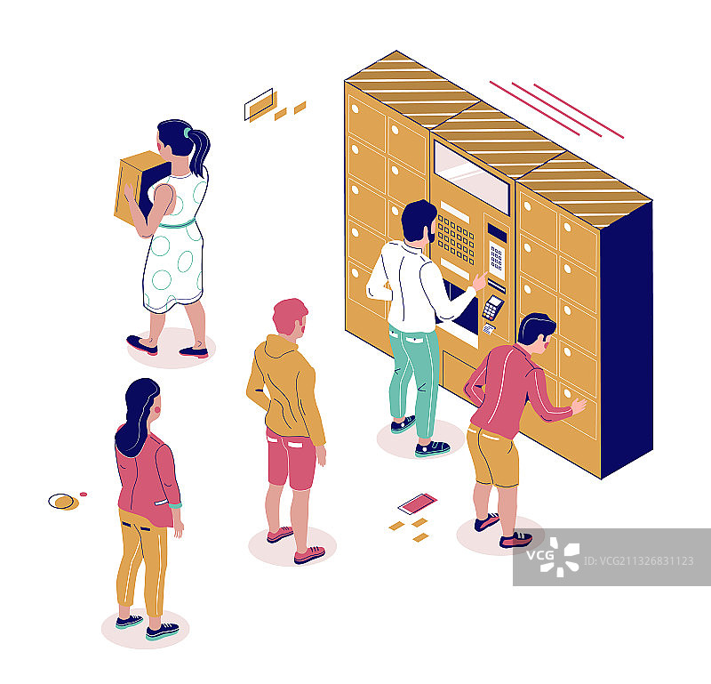 2.5D邮政终端排队人群图片素材