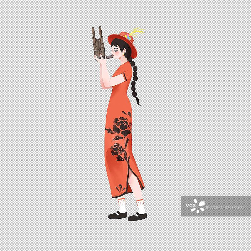 吹笙的女孩图片素材