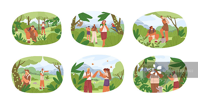 人们探索自然场景组合图片素材