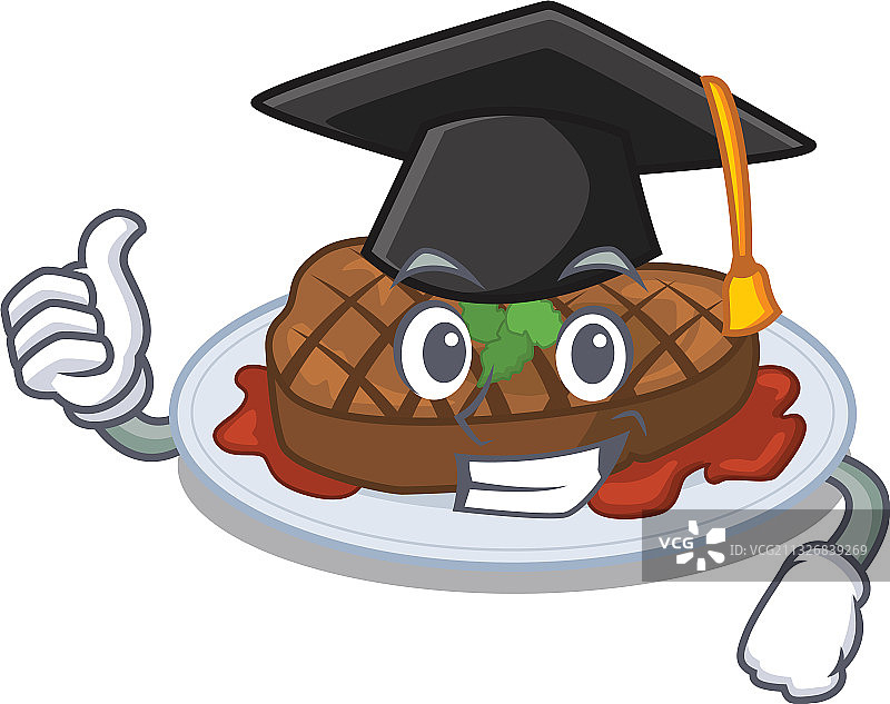 黑色毕业帽里的快乐表情烤牛排图片素材